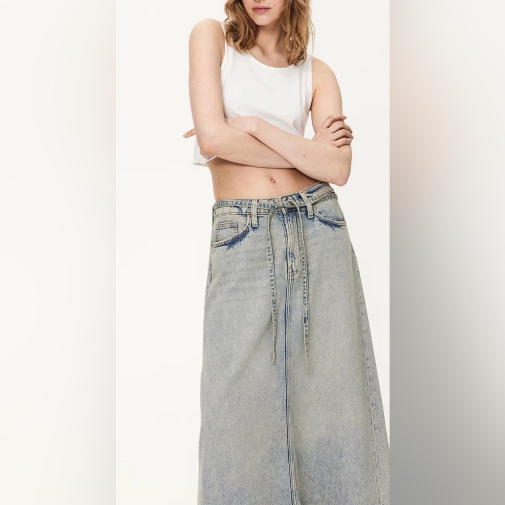 H&M &Denim Midi Skirt with Tie Belt large